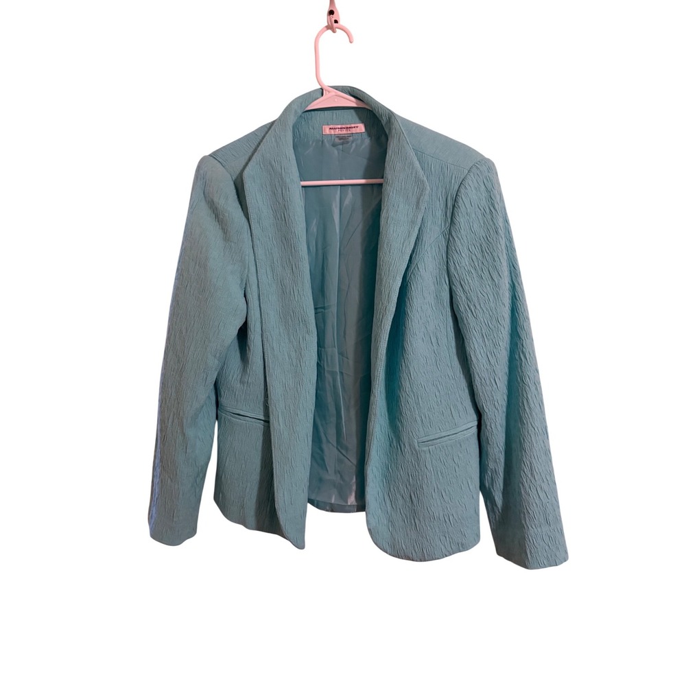 Allison Daley Petite Turquoise Blue Crinkle Texture Open Front Blazer Jacket 10P